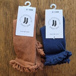 Little Stocking Co. Kids Knee High Socks - Brown and Blue